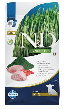 Купить farmina n&d dog spirulina lamb & wolfberry puppy mini сухой корм для щенков мелких пород, с ягненком и ягодами годжи