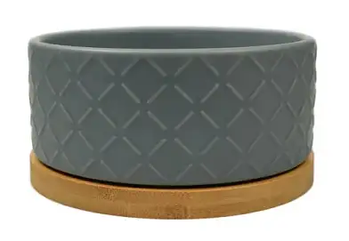Mr.Kranch Bamboo миска керамическая бамбуковой подставке для собак и кошек, серая