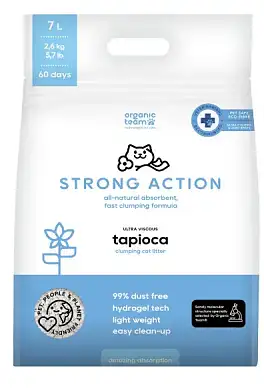 Organic Team Strong Action комкующийся наполнитель для кошек, суперкомок, из маниоки