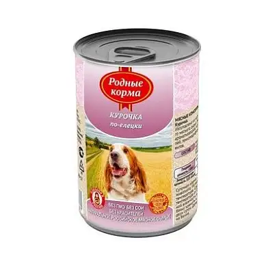 Родные корма консервы для собак, курица по-елецки