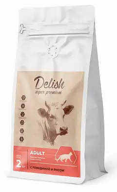 DELISH super premium Сухой корм для взрослых кошек с говядиной и рисом
