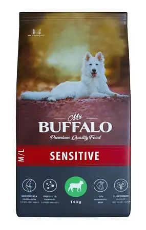 Купить mr.buffalo sensitive сухой корм для взрослых собак всех пород с чувствительным пищеварением, с ягненком