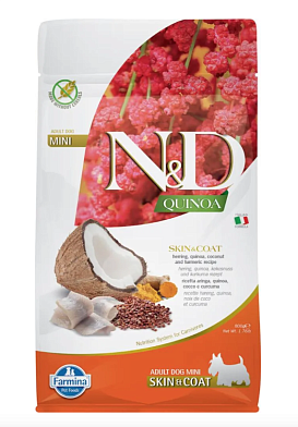 Farmina N&D Dog GF Quinoa Skin&Coat Herring Mini сухой корм для взрослых собак мелких пород для ухода за кожей и шерстью, с сельдью