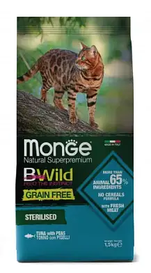 Monge Cat BWild Grain Free сухой беззерновой корм для стерилизованных кошек с тунцом