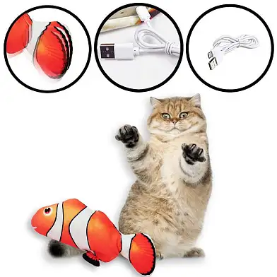 Homecat игрушка для кошек интерактивная шевелящаяся рыба клоун на USB зарядке