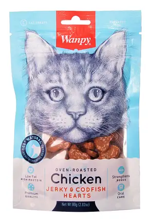 Купить wanpy cat Лакомство для кошек «сердечки» из курицы с треской