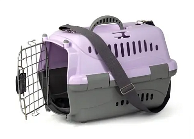 АКЦИЯ ZOOexpress переноска «Турне» Авиа для собак и кошек с металлической дверцей, ковриком и ремнем, фиолетовая