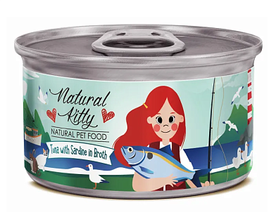 PETTRIC Natural Kitty консервы для взрослых кошек с тунцом и сардинами в бульоне