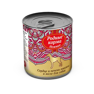 Родные корма Нежные консервы сердце и печень говяжьи в желе для собак