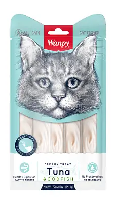 Wanpy Cat Лакомство для кошек «нежное пюре» из тунца и трески