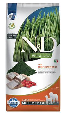 Farmina N&D Dog Spirulina Herring & Wolfberry Adult Medium&Maxi сухой корм для взрослых собак средних и крупных пород, с сельдью и ягодами годжи