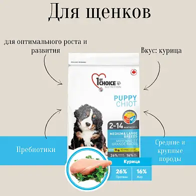 1st Choice Puppy Medium & Large Breeds сухой корм для щенков средних и крупных пород с курицей