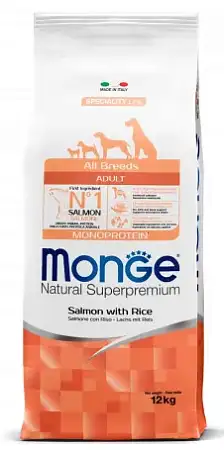 Купить monge dog speciality adult salmon сухой корм для взрослых собак всех пород с лососем и рисом