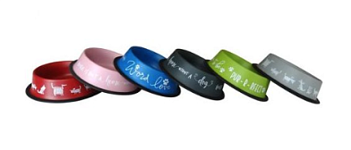 Уют Миска мееталлическая цветная на резинке с рисунком для кошек и собак