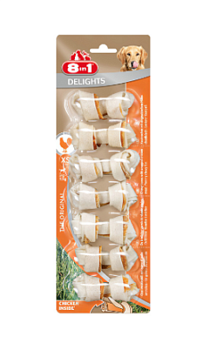 8in1 DELIGHTS XS лакомство для собак мелких пород, косточки из сушеной говяжьей кожи с куриным мясом