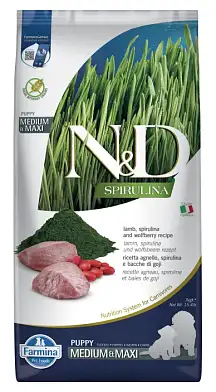 Farmina N&D Dog Spirulina Lamb & Wolfberry Puppy Medium&Maxi сухой корм для щенков средних и крупных пород, с ягненком и ягодами годжи