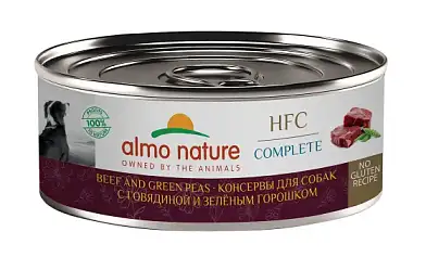 Almo Nature Консервы для собак и щенков с говядиной и зеленым горошком в бульоне (HFC, Complete, Beef and Green Peas)