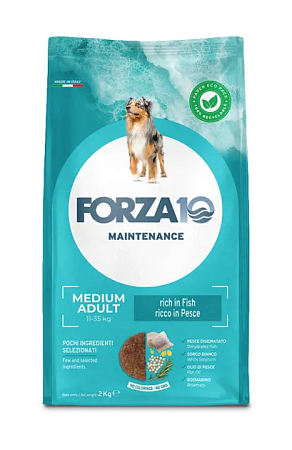 Купить forza10 maintenance dog adult medium сухой корм для взрослых собак средних пород из трески, голубого тунца и лосося