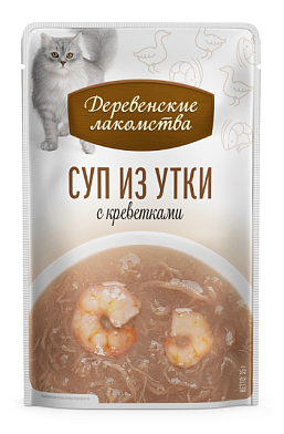 Деревенские лакомства набор паучей для кошек Суп с уткой и креветкой