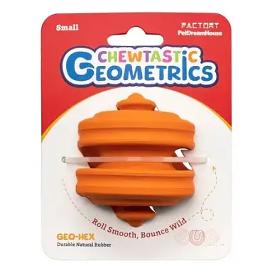 PetDreamHouse игрушка интерактивная для собак из натурального каучука Chewtastic Geometrics Geo-Hex оранжевая