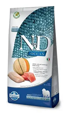 Farmina N&D Ocean Dog Salmon, Codfish & Cantaloupe Melon Adult Giant & Maxi сухой беззерновой корм для взрослых собак гигантских и крупных пород с лососем, треской и дыней