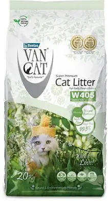 Van Cat комкующийся наполнитель для кошек 100% натуральный", без пыли, пакет (гранулы 0,5 мм – 4 мм) (W405)