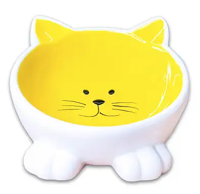Mr.Kranch Мордочка кошки миска керамическая на ножках для кошек, желтая