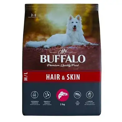 Mr.Buffalo M/L HAIR & SKIN CARE сухой корм для собак средних и крупных пород для кожи и шерсти, лосось