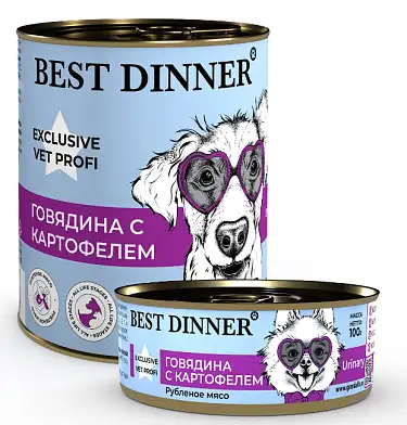 Best Dinner Vet Profi Urinary консервы для взрослых собак для профилактики мочекаменной болезни с говядиной и картофелем