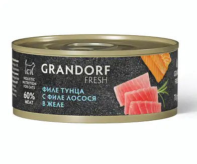 GRANDORF FRESH Консервы для кошек Филе тунца с филе лосося в желе