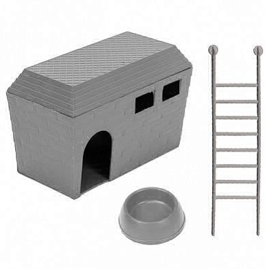 Homepet домик для грызунов пластиковый серый, в комплекте миска и лесенка
