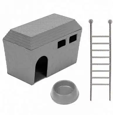 Homepet домик для грызунов пластиковый серый, в комплекте миска и лесенка
