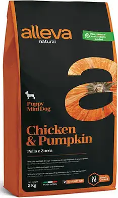 Alleva Natural Dog сухой корм для щенков мелких и миниатюрных пород с курицей и тыквой