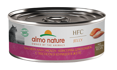 Almo Nature Консервы для кошек и котят с лососем и курицей в желе (HFC, Jelly, Salmon and Chicken)