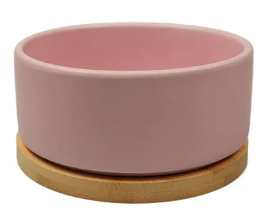 Mr.Kranch Bamboo миска керамическая на бамбуковой подставке для собак и кошек, розовая