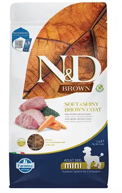 Farmina N&D Dog Brown Lamb, Spirulina & Carrot Adult Mini сухой корм для взрослых собак мелких пород, с ягненком и морковью