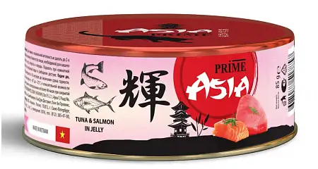 Купить prime asia влажный корм для взрослых кошек тунец с лососем в желе (банка)