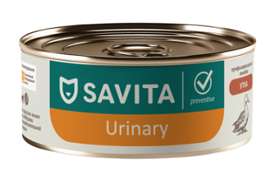 SAVITA vet Urinary S/O консервы для взрослых кошек при мочекаменной болезни с уткой