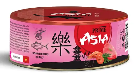 Купить prime asia влажный корм для взрослых кошек тунец с креветками в желе (банка)