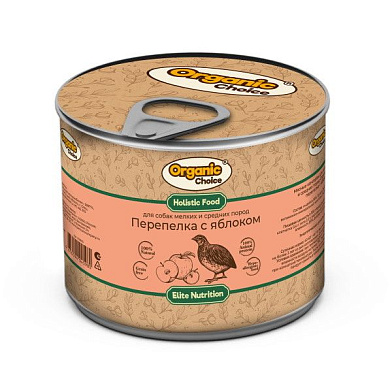 Organic Сhoice Elite Nutrition консервы для взрослых собак мелких и средних пород перепелка с яблоком