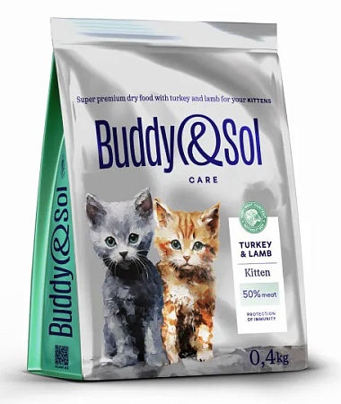 Купить buddy&sol care kitten сухой корм для котят с индейкой и ягненком