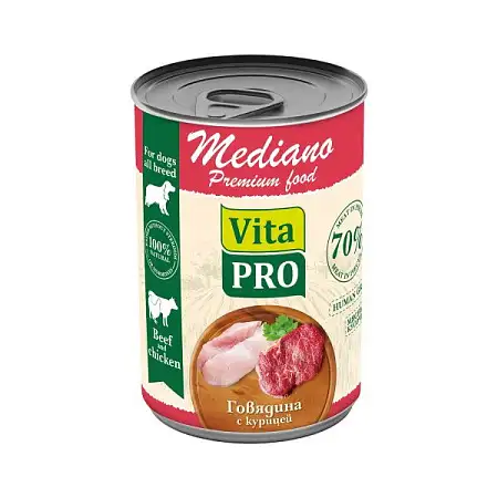 Купить vita pro mediano консервы для собак говядина с курицей кусочки в соусе