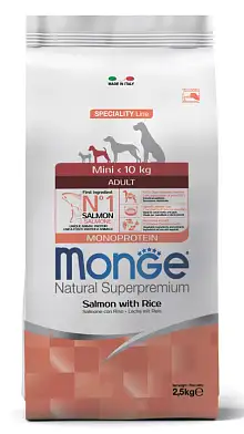Monge Dog Speciality Line Monoprotein Mini сухой корм для взрослых собак мелких пород из лосося с рисом