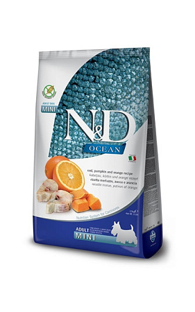 Купить farmina n&d ocean dog codfish, pumpkin & orange adult mini сухой беззерновой корм для взрослых собак мелких пород с треской, тыквой и апельсином