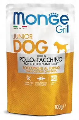 Monge Dog Grill Puppy & Junior влажный корм для щенков всех пород с курицей и индейкой (пауч)