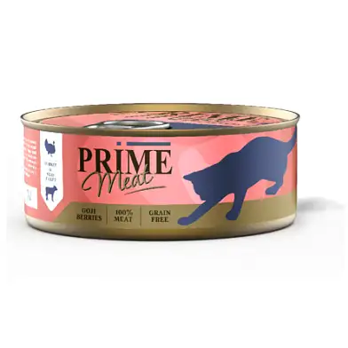 Prime Meat консервы для кошек, индейка с телятиной, филе в желе