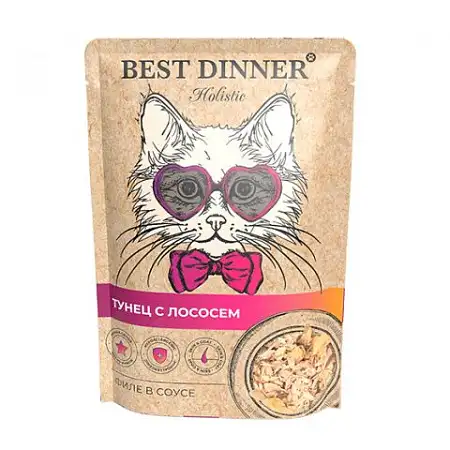 Купить best dinner holistic влажный корм для кошек с тунцом и лососем в соусе (пауч)
