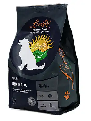 LiveRa Adult сухой корм для взрослых собак всех пород ягненок с рисом