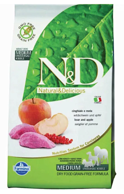 Farmina N&D Prime Dog Boar & Apple Adult Medium & Maxi сухой беззерновой корм для взрослых собак средних и крупных пород с мясом кабана и яблоком