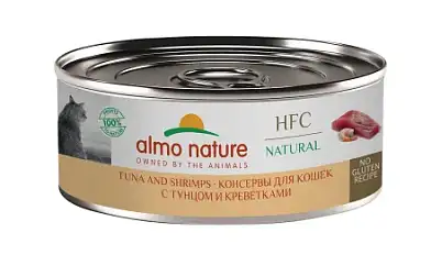 Almo Nature HFC Natural Tuna and Shrimps влажный корм для взрослых кошек и котят с 3-х месяцев с тунцом и креветками, в консервах